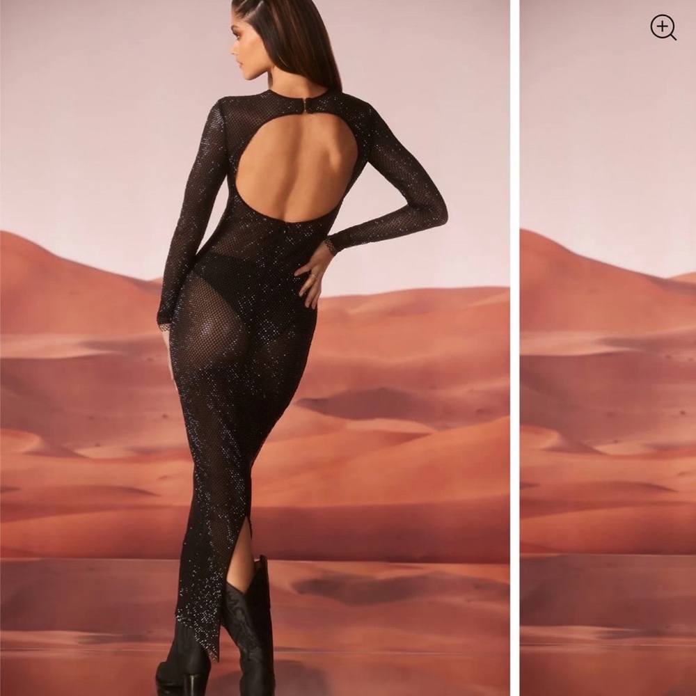 Oh polly Black Sheer long sleeve maxi dress